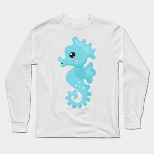 Cute Seahorse, Little Seahorse, Blue Seahorse Long Sleeve T-Shirt